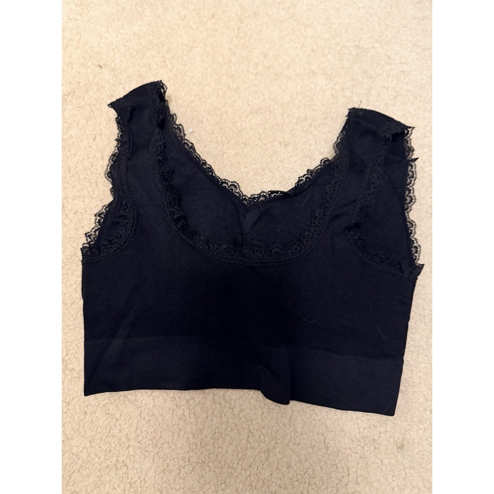 Women's Black Lace Wireless Bralette Bra XL Hook & Eye Wide Straps Stretch